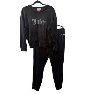 Juicy Couture Black Velour Rhinestone Tracksuit Set Liquorice XL 110047809